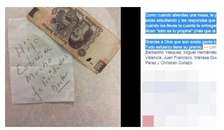 Le deja emotivo mensaje a su mesero y una propina de 500 pesos